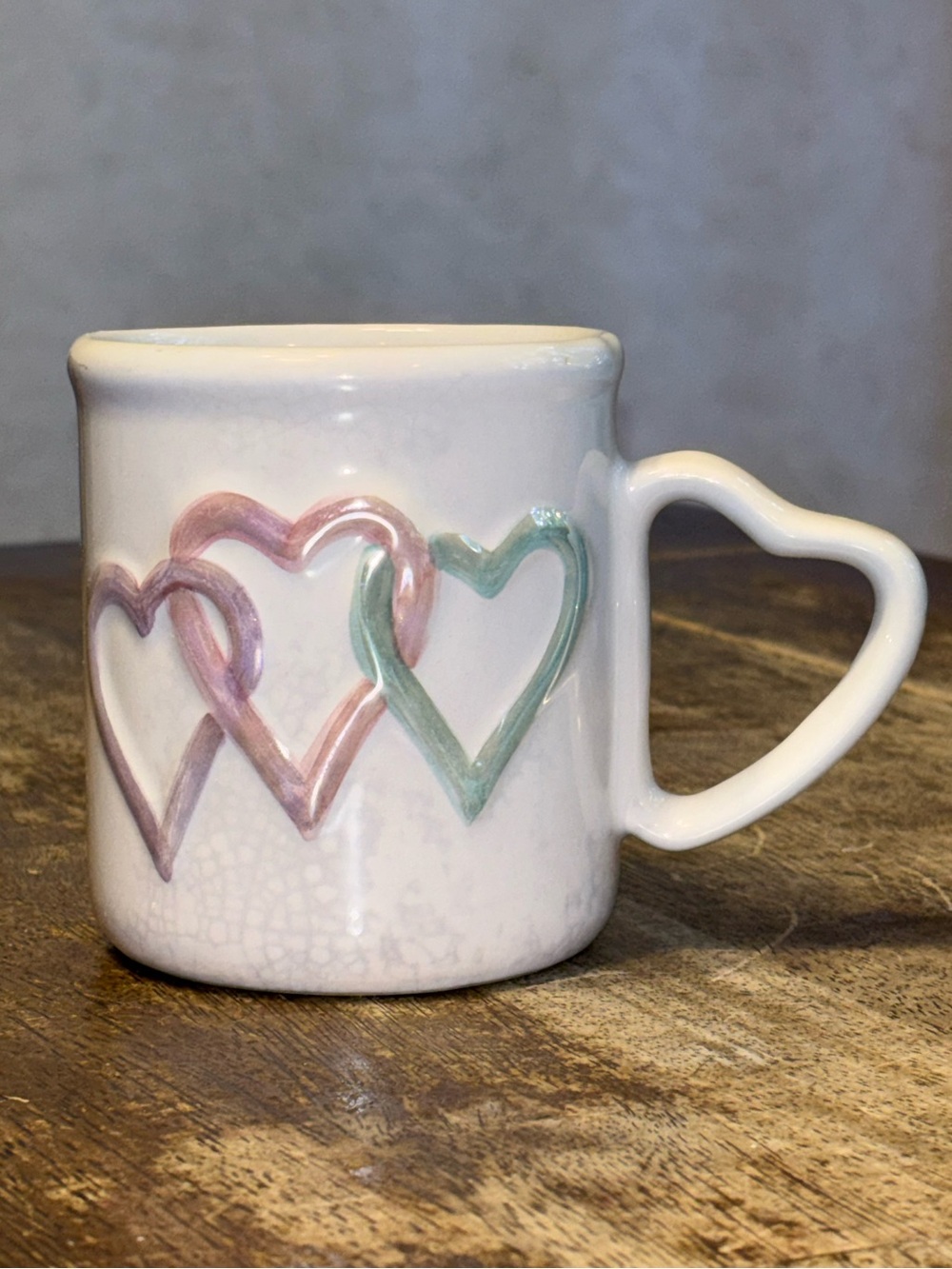 Vintage Mary Kay Cosmetics Heart Handle Mug Pastel Hearts Crackle Glaze READ